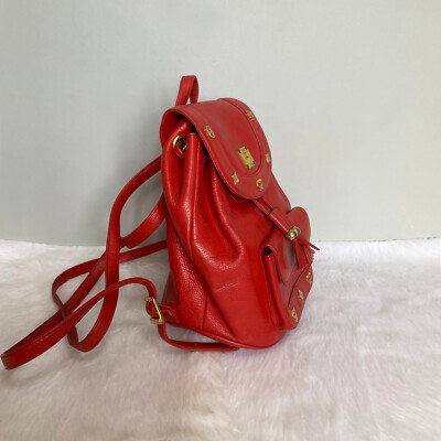 MCM Vintage Red Leather Backpack | eBay