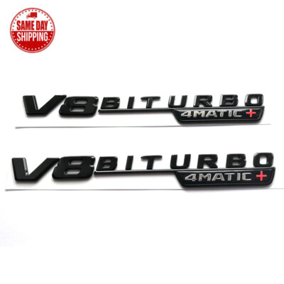 V8 BITURBO 4MATIC+ Plus Fender AMG Emblem Gloss Black For Mercedes E63 S63 GT63