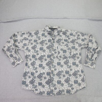 Vintage Revenge Shirtmakers Mens XL White Floral Geometric All Over Print