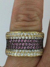 Gorgeous Lab Created Pink Sapphire Clear CZ 925 Silver 14kt Ring Size 7