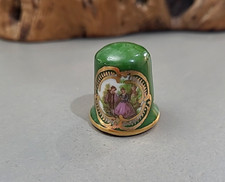 Beautiful Forrest Green And Gold Thimble - LIMOGES Courting Couple