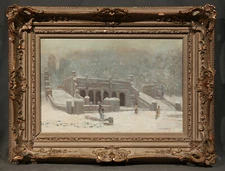 Snow Winter Scene in Central Park great Modern American Painting NY New York US