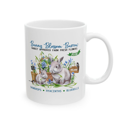 Spring Mug Floral Rabbits Bunnies Farmer's Market Farmhouse Gift Coffee Tea Cup