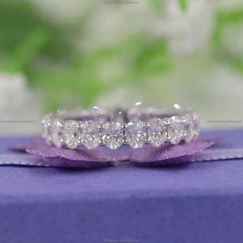 Gift For Her 14k White Gold Natural Diamond Engagement Eternity Birthday Ring - Picture 4 of 6