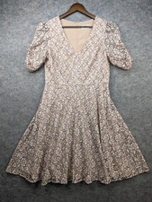 Eliza J Dress Womens 12 Lace Fit Flare Ruched Sleeve Blush Party Formal