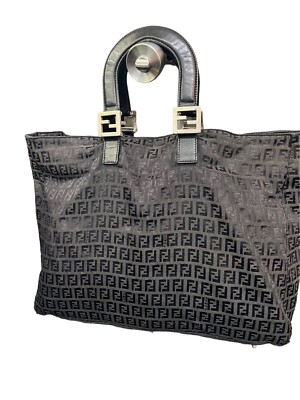 Vintage Fendi Cloth bag with leather handles silver hardware Fendi design 