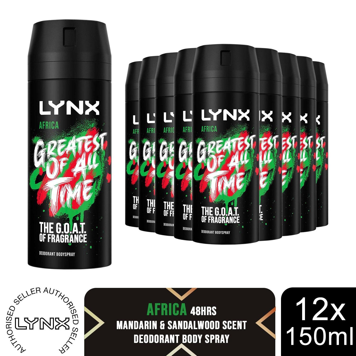 Lynx Africa Body Spray 150ml 12 Pk Mens Deodorant 48H Mandarin Sandalwood Scent