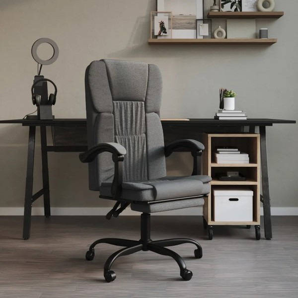 BüRostuhl Mit Liegefunktion Ergonomisch HöHenverstellbar Dunkelgrau Stoff-image