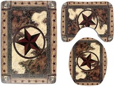 Western Texas Bath Rug Set 3 Piece Bathroom Contour Rugs Combo, Soft Bath Sho...
