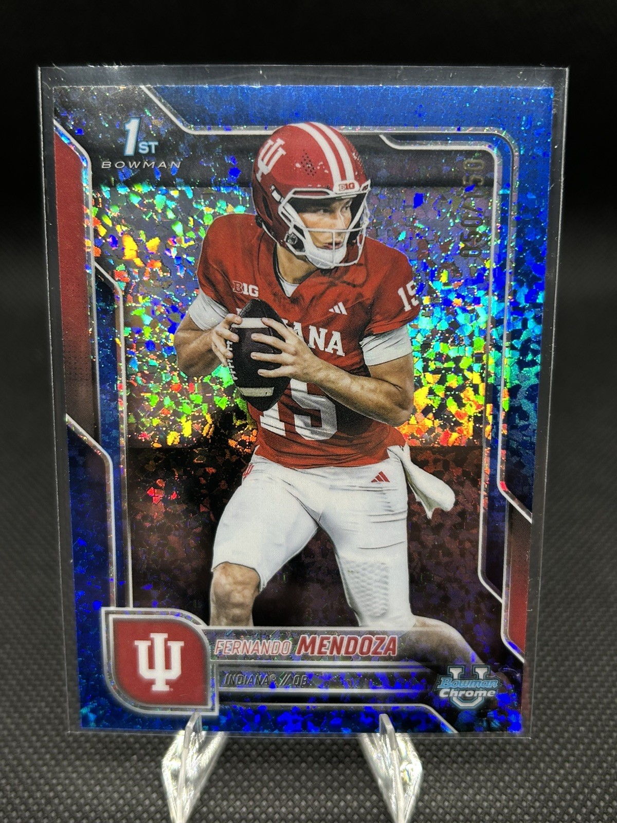 FERNANDO MENDOZA 2025 Bowman Chrome U Blue Mini-Diamond 1st Card # /150