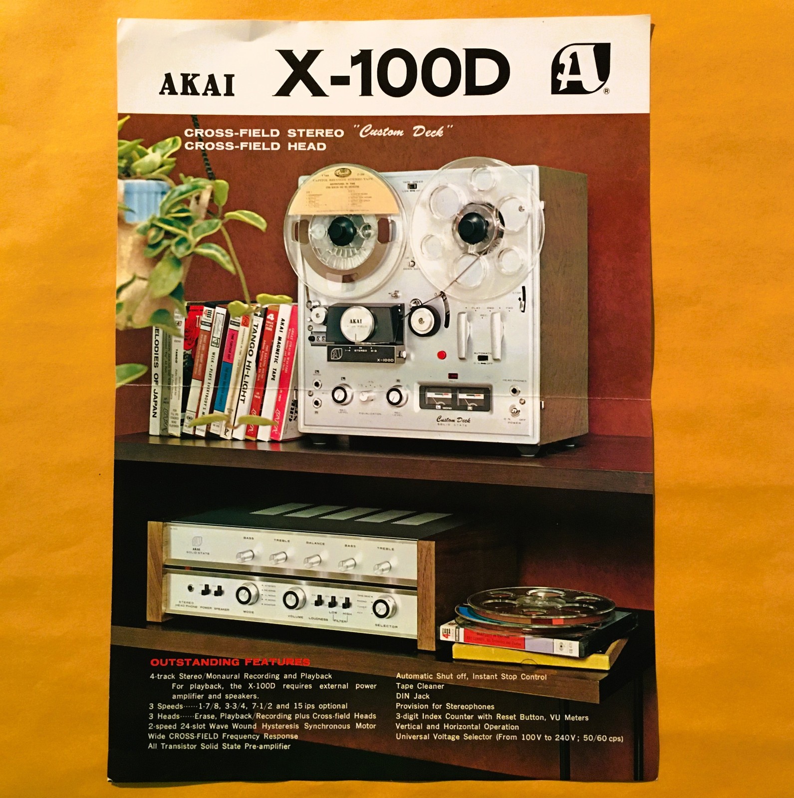 Vintage AKAI X-100D Reel to Reel Tape Deck Brochure - Original