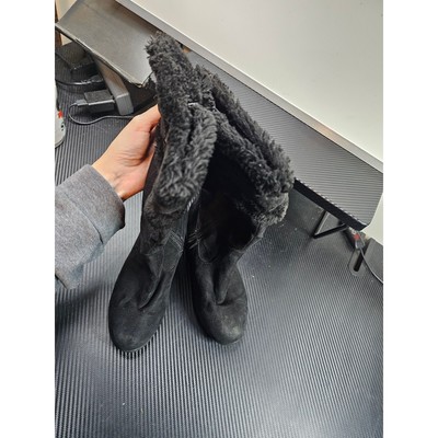 American Eagle Girls Boots Size 2.5 US Fur Top Faux Leather Boots Comfy Mid Size