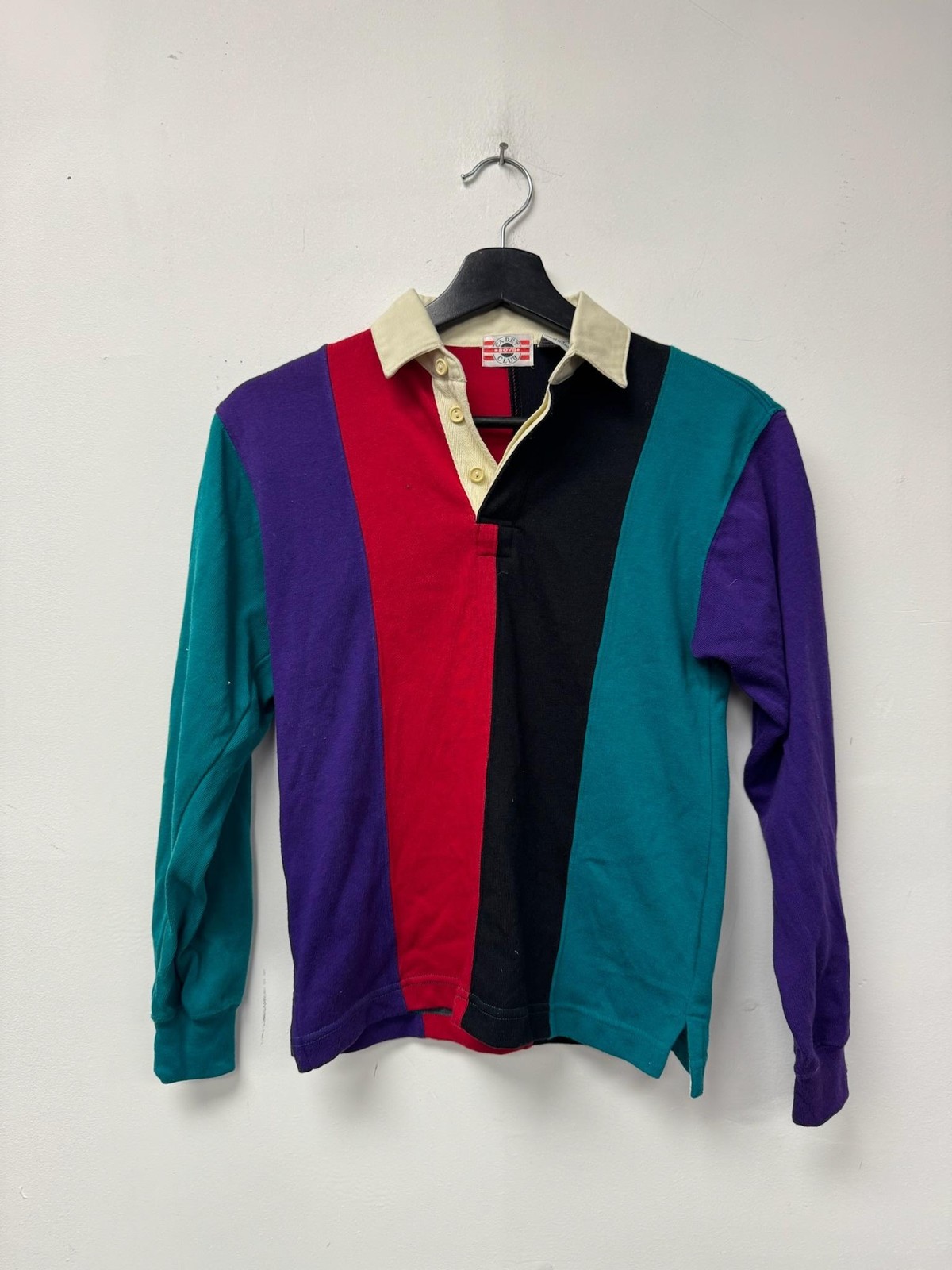 Vintage Class Club Shirt Boys 10-12 Multicolor Colorblock Long Sleeve Polo 90s