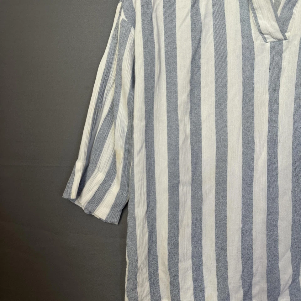 Umgee USA Shirt Womens 1XL Blue White Striped V-Neck 3/4 Sleeve Tunic Crinkle - Image 4 of 4