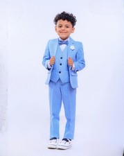 Baby Toddler Boy 5 Pcs Set Formal Tuxedo Suit - Blue - international Shipping