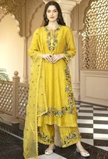 Beautiful Look Yellow Faux Georgette Top Palazzo And Dupatta For Wedding  Party