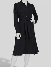 Halston Women's Black Button-Front Stretch Logo Fit & Flare Trench Dress Size-14