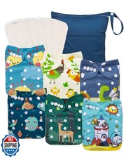 babygoal AWJ Cloth Diapers with Tummy Panel Pack of 13, 6 Diaper Cover with 6