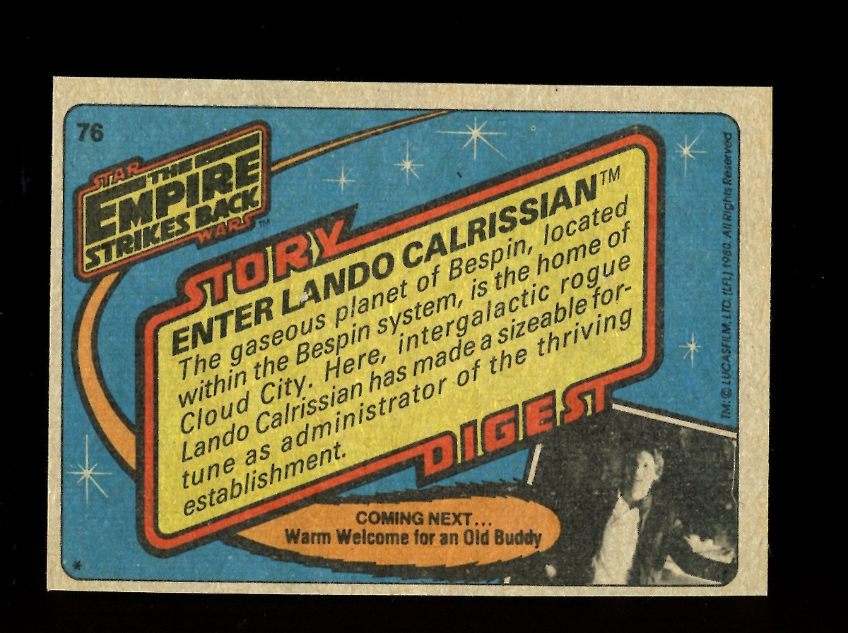 1980 TOPPS STAR WARS THE EMPIRE STRIKES BACK #76 ENTER LANDO