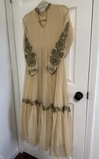 Beige Pakistani Embroidered Chiffon Salwar Kameez Set Women size S