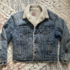 Vintage Levi's Sherpa Trucker Denim Jacket 80s Blue Size 44R Made in USA