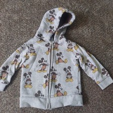 Disney Mickey Mouse Kids Sherpa Lined Zip Up Hoodie Gray All Over Print 3T