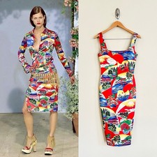 Vintage DOLCE & GABBANA D&G S/S 2000 Japanese Scenes Printed Satin Red Dress 40