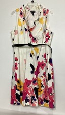 Lane Bryant Women’s Size 18 Multicolor Flowery A-Line Dress Ruffles Belt Cotton