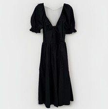 Quince Organic Cotton Puff Sleeve Midi Dress in Black size S Small