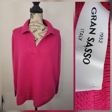 Gran Sasso Collar Polo Sweater Wool Cashmere Womens 46 Boyfriend Relax Magenta