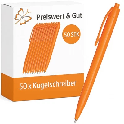 PREISWERT&GUT 50 x Kuli 13,8 cm Orange Kugelschreiber Set, schwarzschreibend, Druckmechanismus