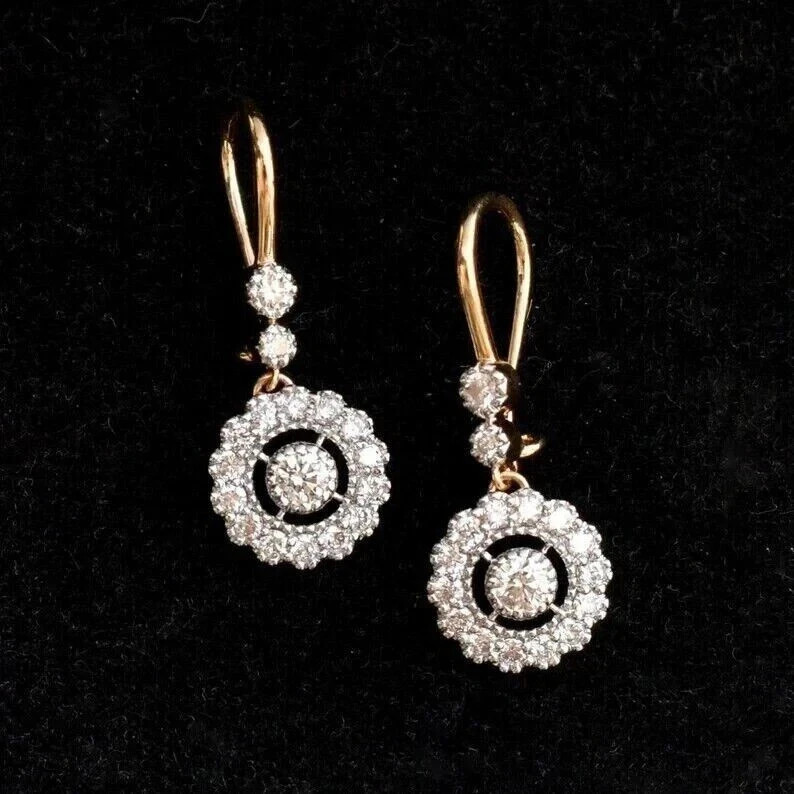2Ct Round Cut Lab Created Diamond Drop Dangle Earrings 14k Yellow Gold Plated