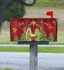 Christmas Mailbox Cover 21x18in Joy to the World w/ Strap & Buckle