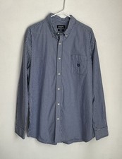 Chaps Men’s XL Button Down Dress Shirt Blue Stripe Long Sleeve Stretch Poplin