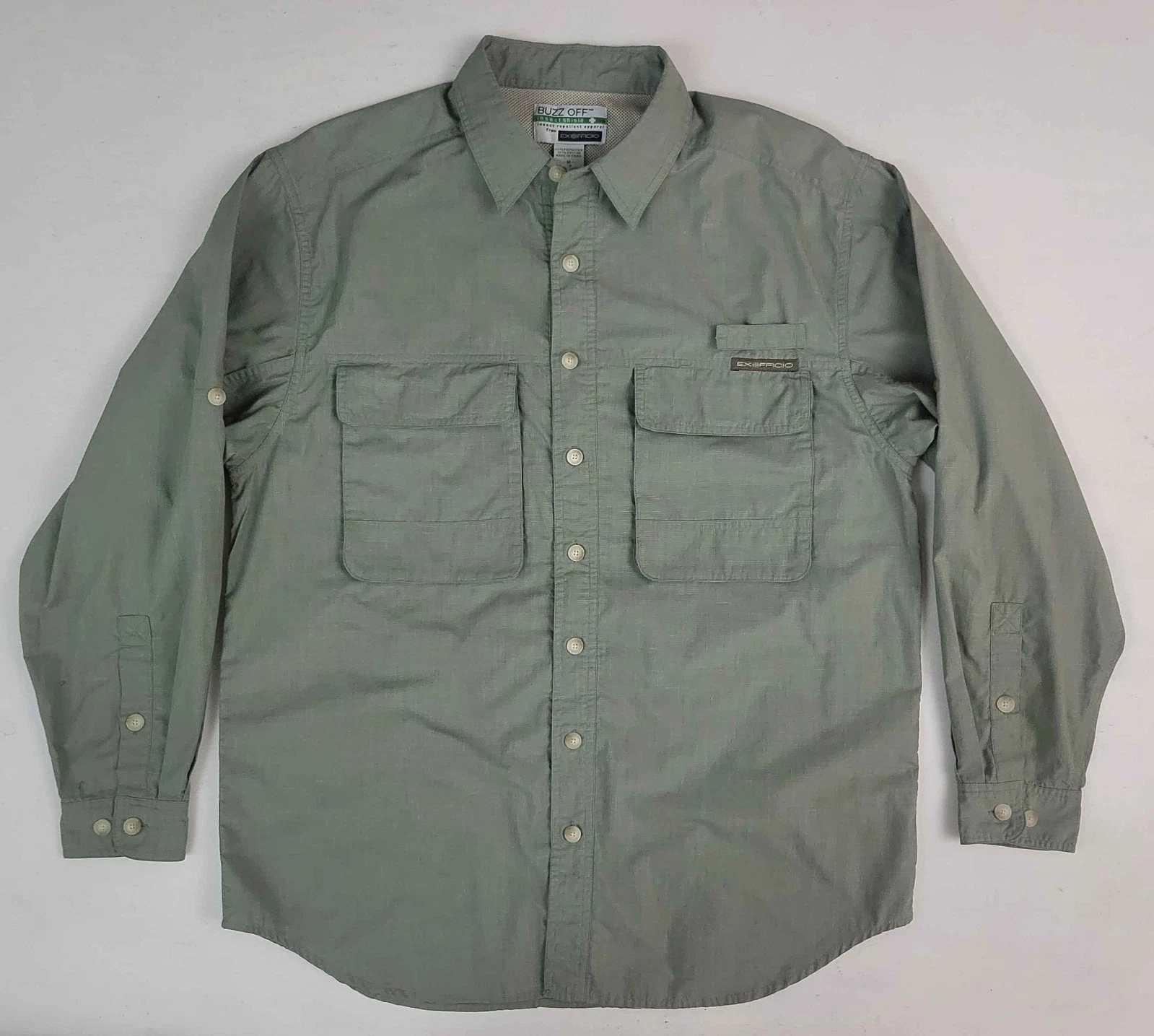 EXOFFICIO Buzz Off Insect Shield Cactus Green Vented Fishing Camping Shirt Men M