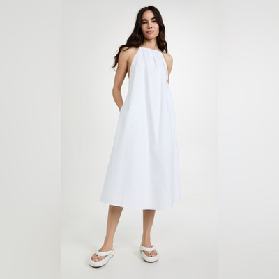 ANINE BING Bree White Crisp Poplin Cotton Dress Pockets A Line Midi XS