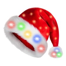 Light-up Santa Hat Christmas Hats Adults Child Plush Xmas LED Light Hat