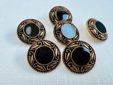 6 Vintage Gothic Victorian Style Shank Buttons Black Antiqued Copper Tone 25mm