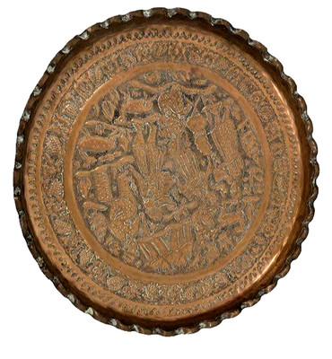 Antique 19th Egyptian,Middle E Revival Style Repoussé Tinned Copper Serving Tray