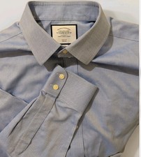Charles Tyrwhitt Shirt Mens 17/36 Blue Slim Fit Non Iron Dress PatternCotton