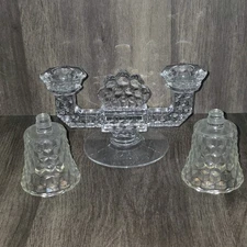 Fostoria American Clear Double Candle Holders Candlesticks with Votive Inserts