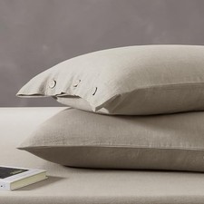 100 Washed Cotton Standard Pillowcases Set, 2 Pack Standard 20" 26" 02-taupe