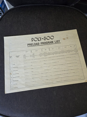 Preload Program List Sheets for Korg POLY-800 Synthesizer Keyboard