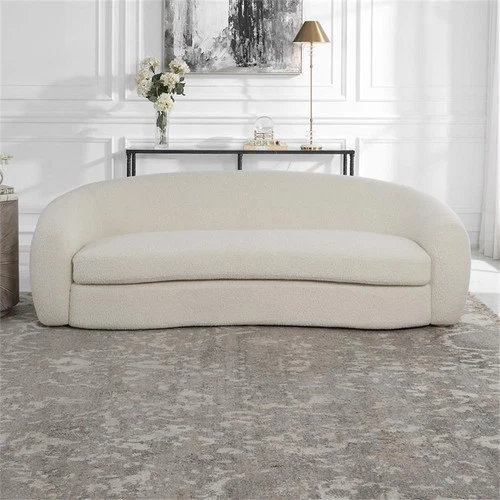 Uttermost Capra Contemporary Fabric and Wood Art Deco Sofa in White - Picture 7 of 8