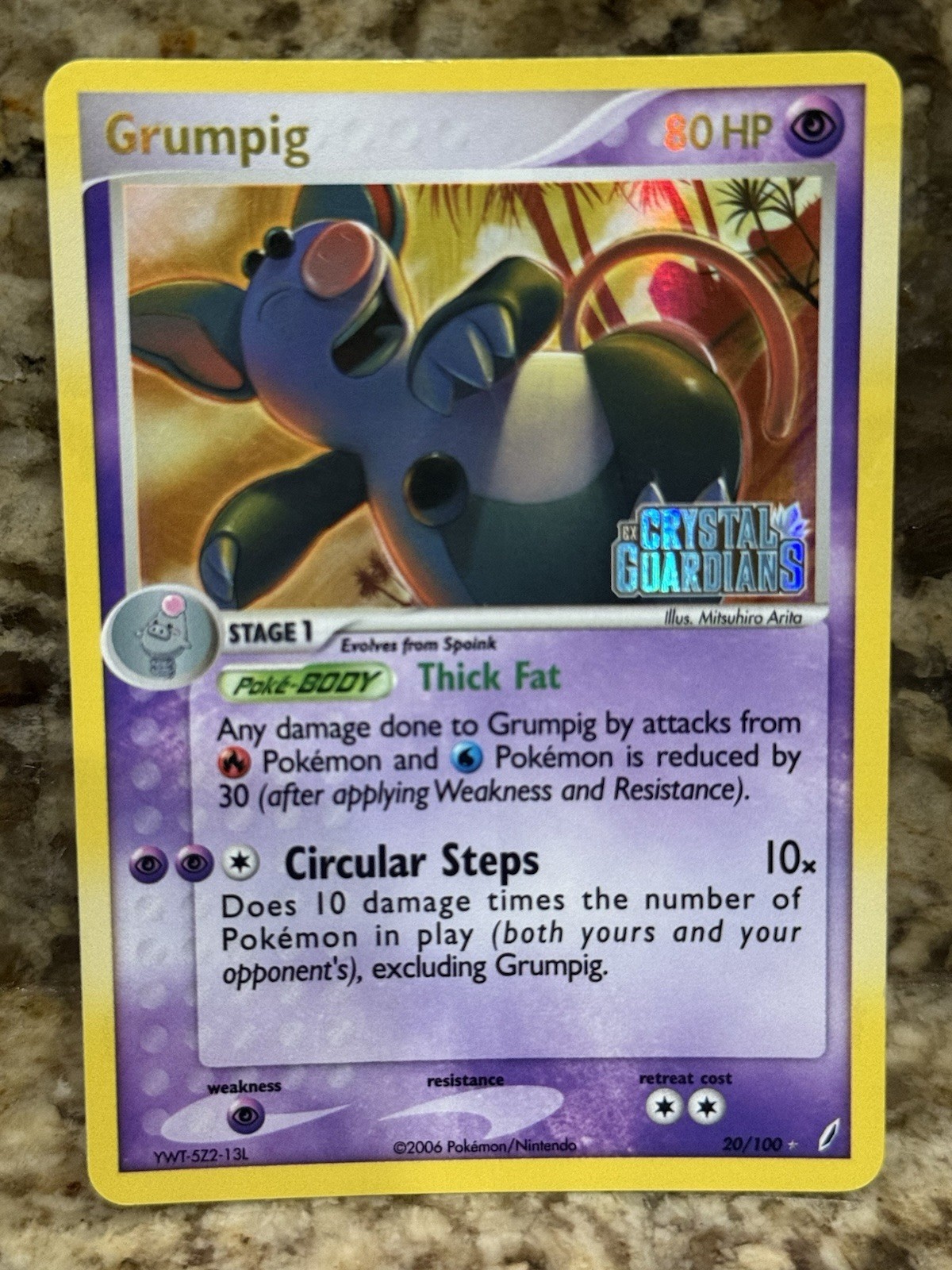 Grumpig 20/100 EX Crystal Guardians Pokemon STAMPED Holo RARE NM/MINT