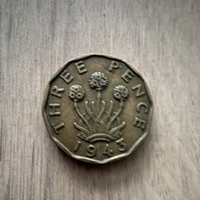 1943 Great Britain George VI Threepence Brass 12-Sided Coin