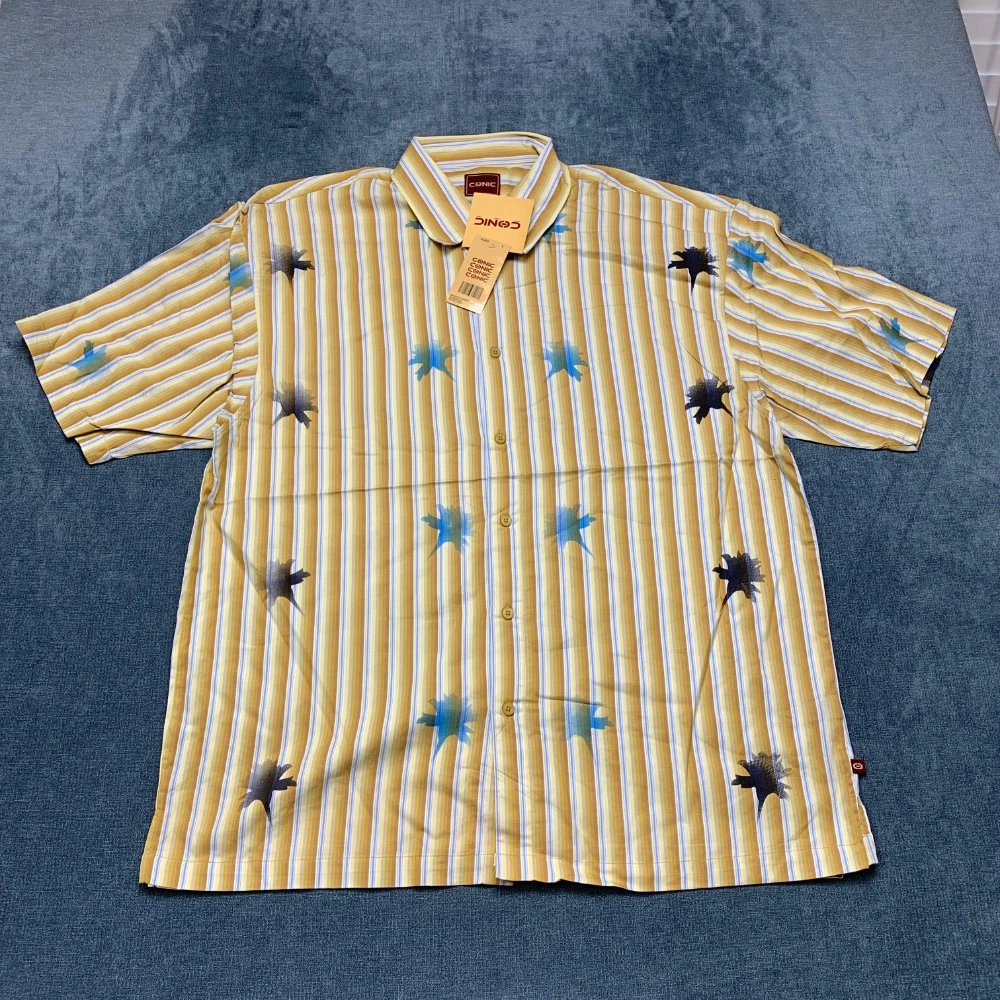 Conic Shirt Men Large Multicolor Striped Palm Tree Graphic Casual Wear Button Up