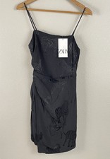 Zara Women’s S Black Zebra Pattern Gathered Side Mini LBD