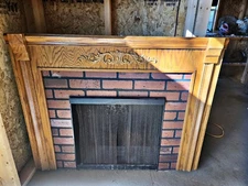 Fireplace Mantle Detailed Wood with Brick Surround Insert for Fireplace