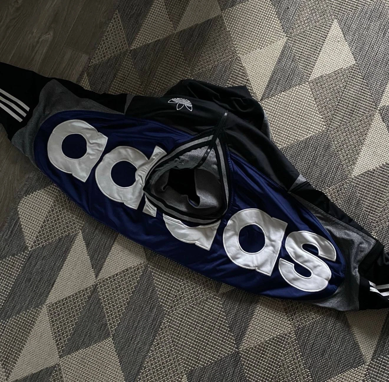 Vintage 90s Adidas Track Jacket Big Logo Trefoil Black Blue Grey Size D8 F192 - product detail image 4